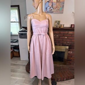 Sleeveless Sweetheart Midi Dress in Light Pink w/bow belt
